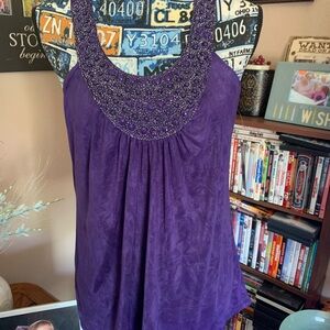 A. Byer Deep Purple Beaded Blouse